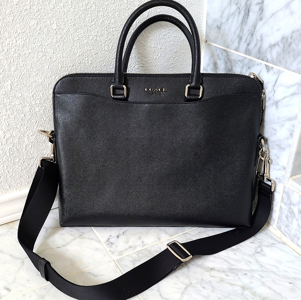 NWT Coach black leather briefcase or laptop bag - Picture 1 of 7